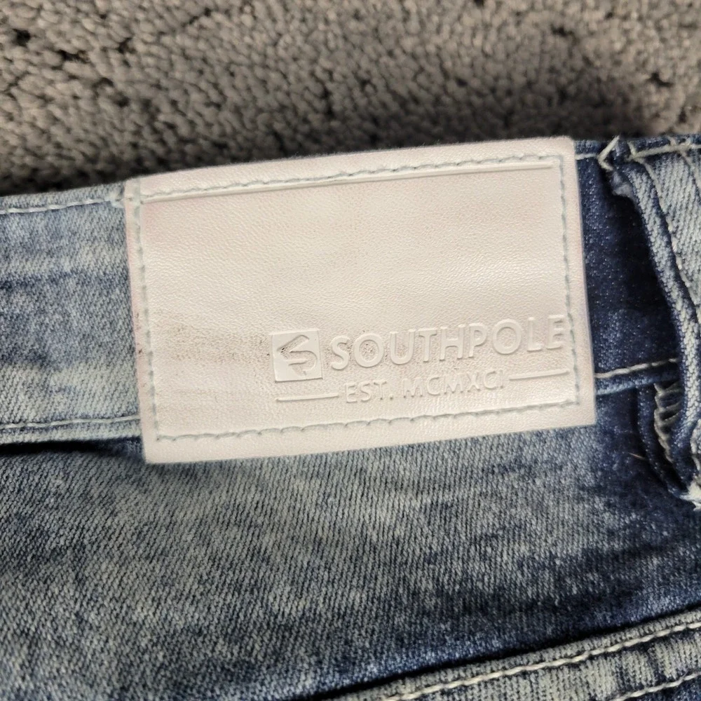 Southpole Shorts Mens 34 Blue Moto Slim Fit Faded Stretch Streetwear Jorts